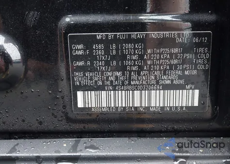 2013 Subaru Outback 2.5I Limited z USA, uszkodzony, nr VIN 4S4BRBSC0D3206694